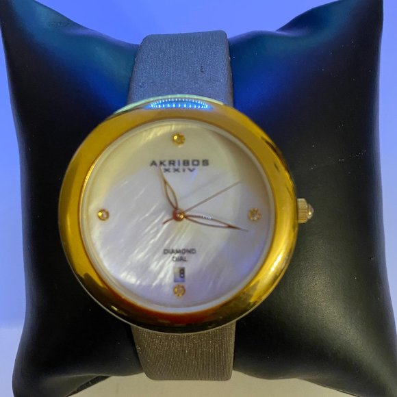 Akribos XXIV Date/MOP Diamond Accented Women's Watch